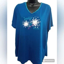 Catherines Shirt 0X (14) Blue Firework Sparkle Summer Fourth of July T-Shirt