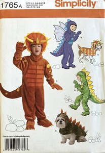 Simplicity 1765A Children’s and Dog Dinosaur Halloween Costumes Size 3-8 Uncut