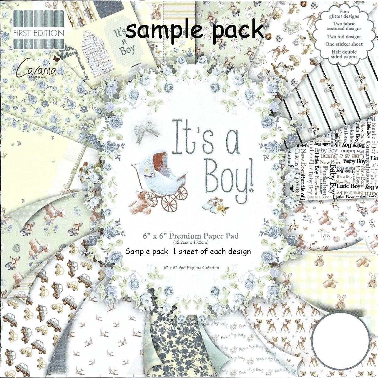 IT'S A BOY PAPERS Dovecraft 6x6 Sample Pack -1 Of Each Design - 16 Sheets