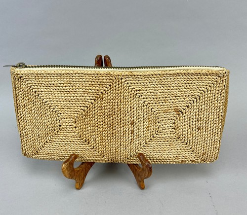 Vintage 1960s Italian Handcrafted Clutch Twisted Natural Fiber Geometric Design - Picture 5 of 12
