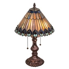Meyda Lighting 2 Lt 19" Tiffany Jeweled Peacock Accent Lamp, CL/Choc - 217002