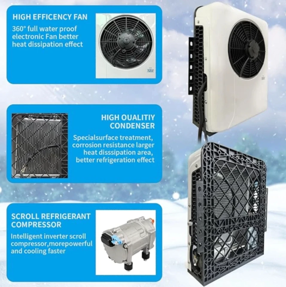 12V Split Air Conditioner 11000 BTU AC Kit Fit for Cab Semi Truck Bus Caravan RV - Image 4 of 4