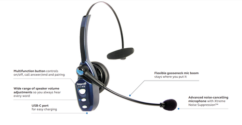 Blue Parrot B250-XTS USB-C Bluetooth Wireless Trucker Headset VXI Phone Parrott - Picture 2 of 3