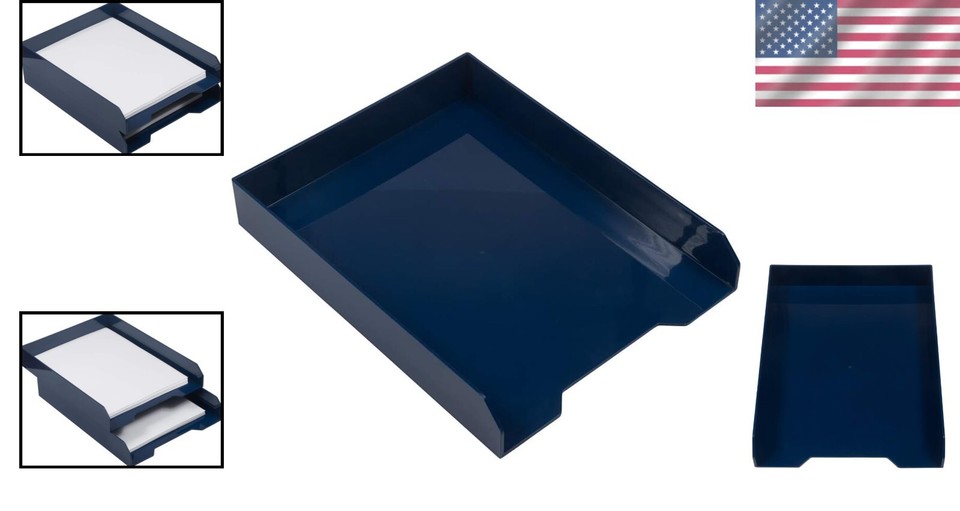 Navy Blue Stackable Paper Tray Stylish Desktop Letter & Document