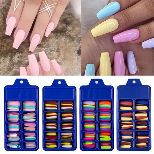 100x False Nail Coffin Matte Artificial Long Ballerina Fake Full Cover Nail Tip☋ - Picture 3 of 21