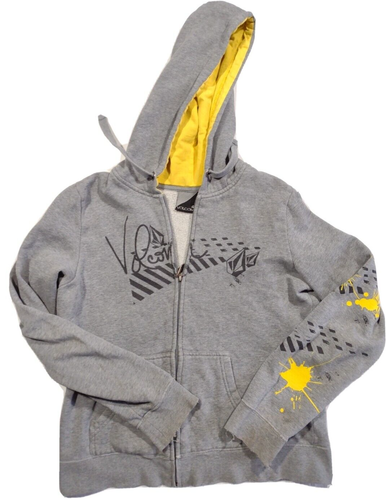 Volcom Hoodie Youth L Gray Yellow Adult Small Jacket Logo Zip Sweatshirt - Picture 2 of 12