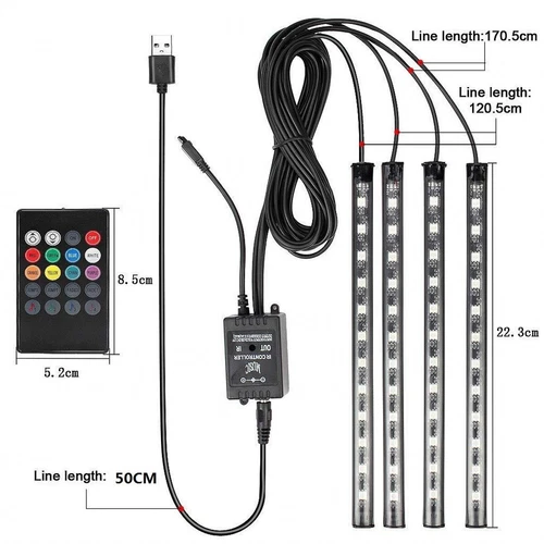 Car Interior Footwell 48LED Strip Lights RGB Multicolour Remote Atmosphere Lamp - Picture 2 of 13