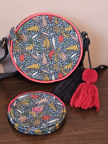 Fatface Round Shaped Bag With Tassle And Purse. Woodland/ Autumn/Fall Motif