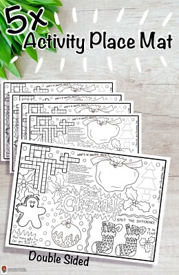 5 x Handmade, Activity, place mat, Christmas, A4, Children, kids, table setting