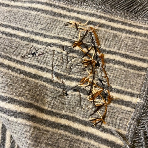 Vintage Alpaca Poncho Handmade Fringe Attached Scarf Embroidered Striped READ - Picture 20 of 24