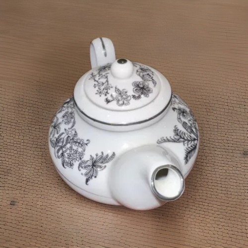 Beautiful Black And White With Bird Motif Mlesna Tea Pot Small Size 4.25 Tall 7” - Picture 4 of 5