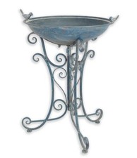 Nouveau Abbeveratoio Uccelli Con Supporto IN Blu Ferro Altezza 73,5 CM Giardino