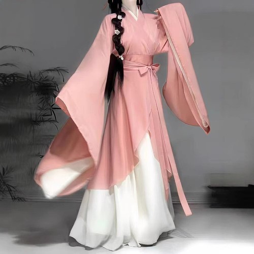 Women Hanfu Dress Ancient Chinese Traditional Hanfu Set Cosplay Costume Pink Set - Picture 3 of 15