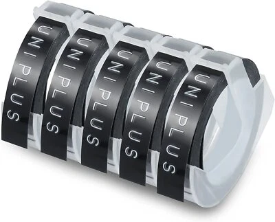 5PK For DYMO 3D Embossing Label Tape Refills Dymo Omega tape White on Black 9mm