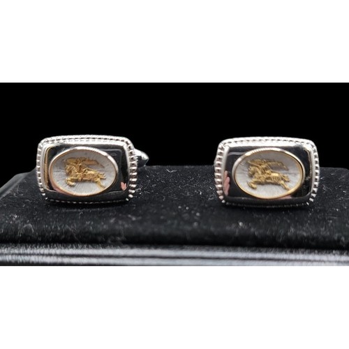 Burberrys London Mens Cufflinks Silver Plated Gold Tone Royal Knight Scene 1980s - Picture 8 of 12