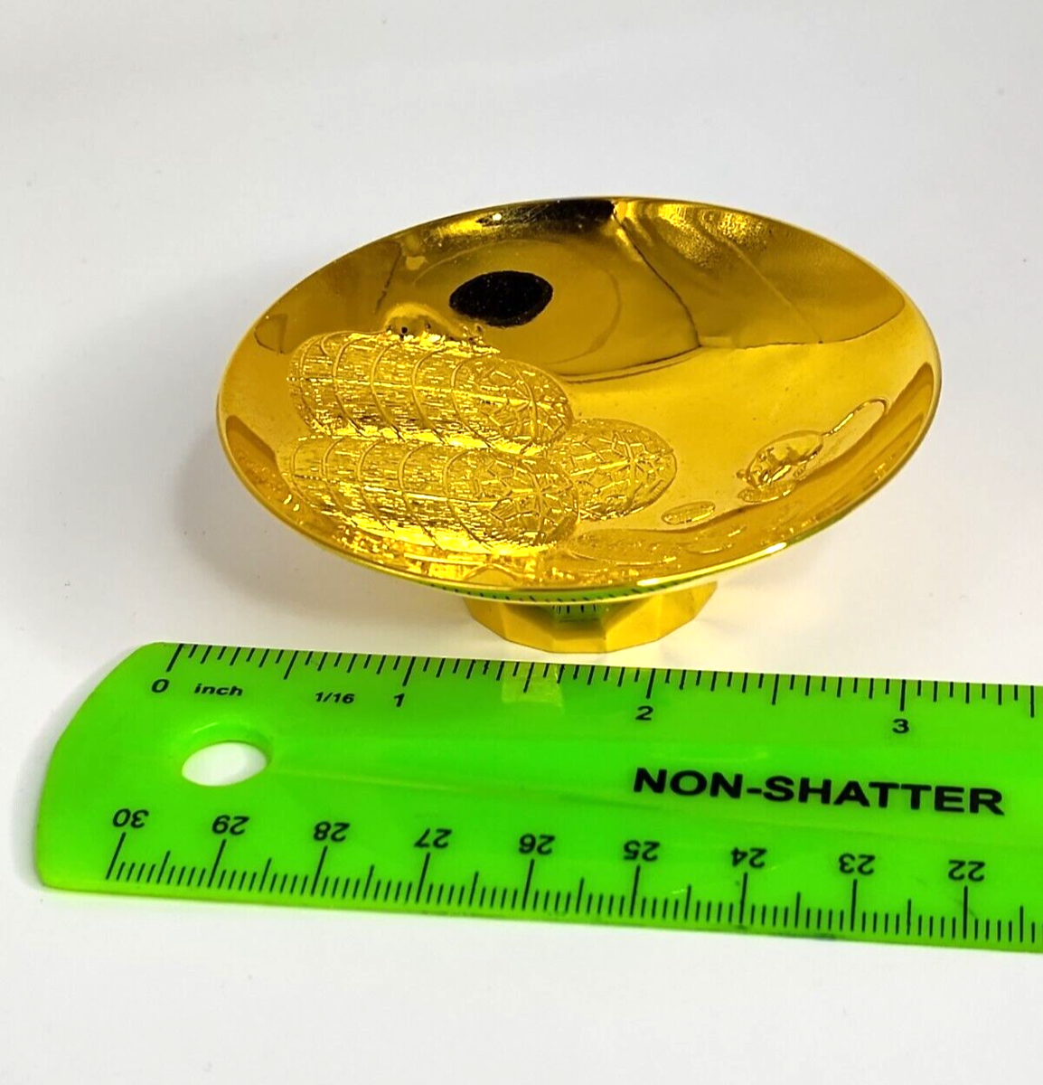 24K Gold Plated Sake Cup Depicts Rats and Grain Bags Liquor