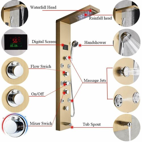Duschpaneel Edelstahl LED Wasserfall Regendusche Massage Duschsäule Duscharmatur - Bild 60 von 220