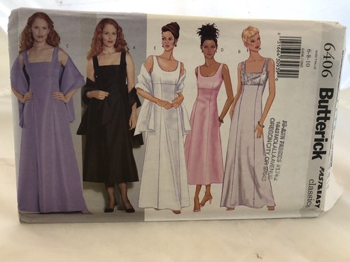 Vestido Formal Largo Sin Mangas Patrón Butterick 6406 Talla 6-8-10 con Envoltura *56 - Imagen 1 de 2