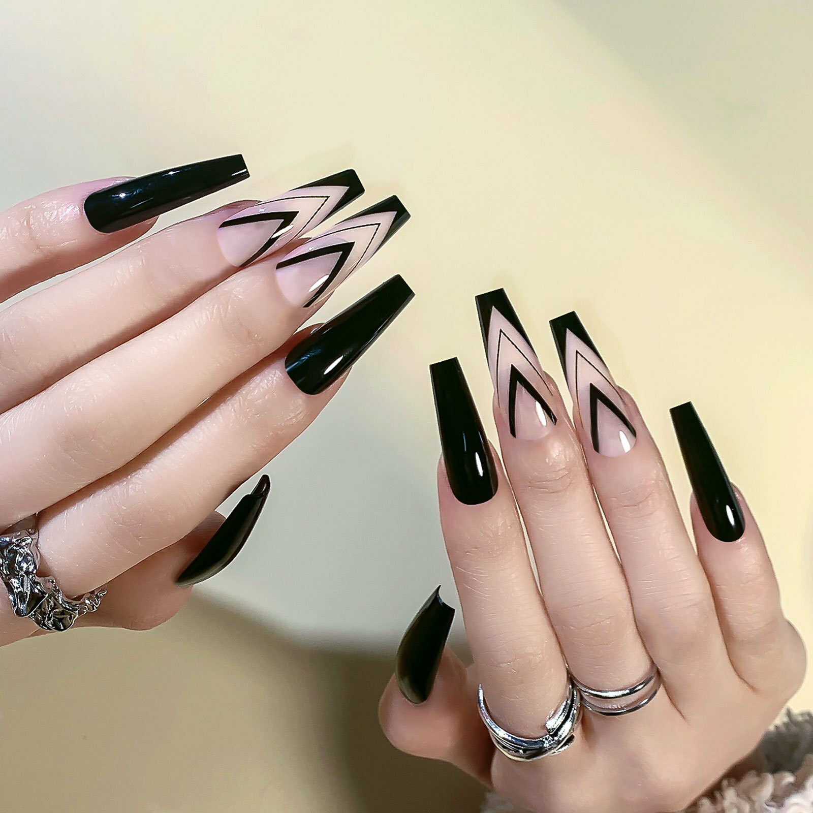 24pcs False Nail Full Cover Fake Nail White Black French Designs Press On  Nails | eBay