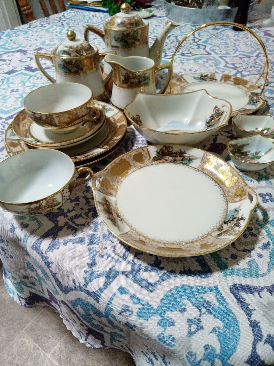 Nagoya Nippon China Tea Set Hand Painted Gilded w/gold 1890 Nagoya Nippon China Tea Set Hand Painted Gilded w/gold 1890