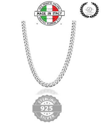 Italienische massive 925 Sterlingsilber Kette Halskette 5 mm Diamantschliff kubanisches Glied 22 Zoll