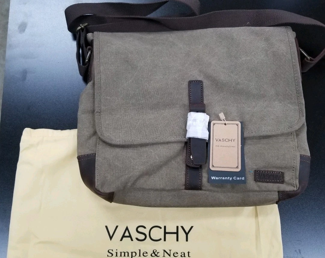 Vaschy Vintage Leather Canvas Messenger Bag Laptop Briefcase Satchel ~ NEW  | eBay