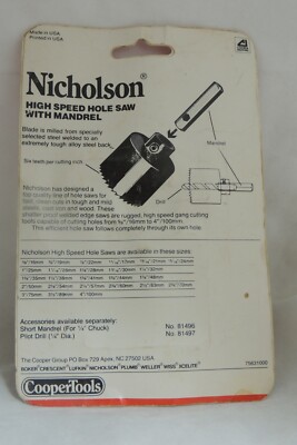 Vintage Nicholson Cooper Tools High Speed Hole Saw with Mandrel 1'' 25mm NEW