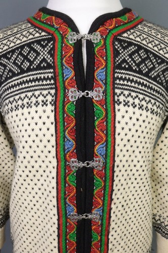 DALE OF NORWAY Beige Fair Isle Wool Clasp Knit Button Ski Cardigan Sweater S - Picture 4 of 20