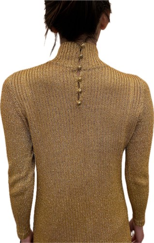 Vintage Adolfo for Saks Fifth Avenue Gold Lurex Metallic Knit Long Dress 1970s - Picture 3 of 19