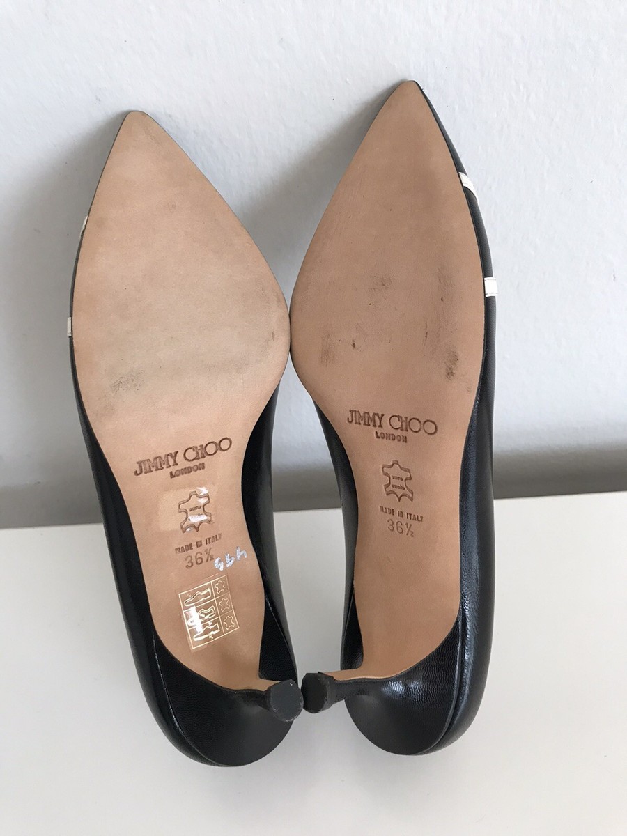 NEW JIMMY CHOO LONDON BLACK CREAM LEATHER HEELS SHOES SIZE 36 1/2