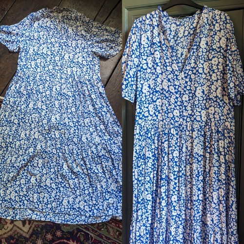Zara bedruckt blau weiß Tier Ditsy Punkte Midi Maxi Hängerchen Kleid XL 14 16