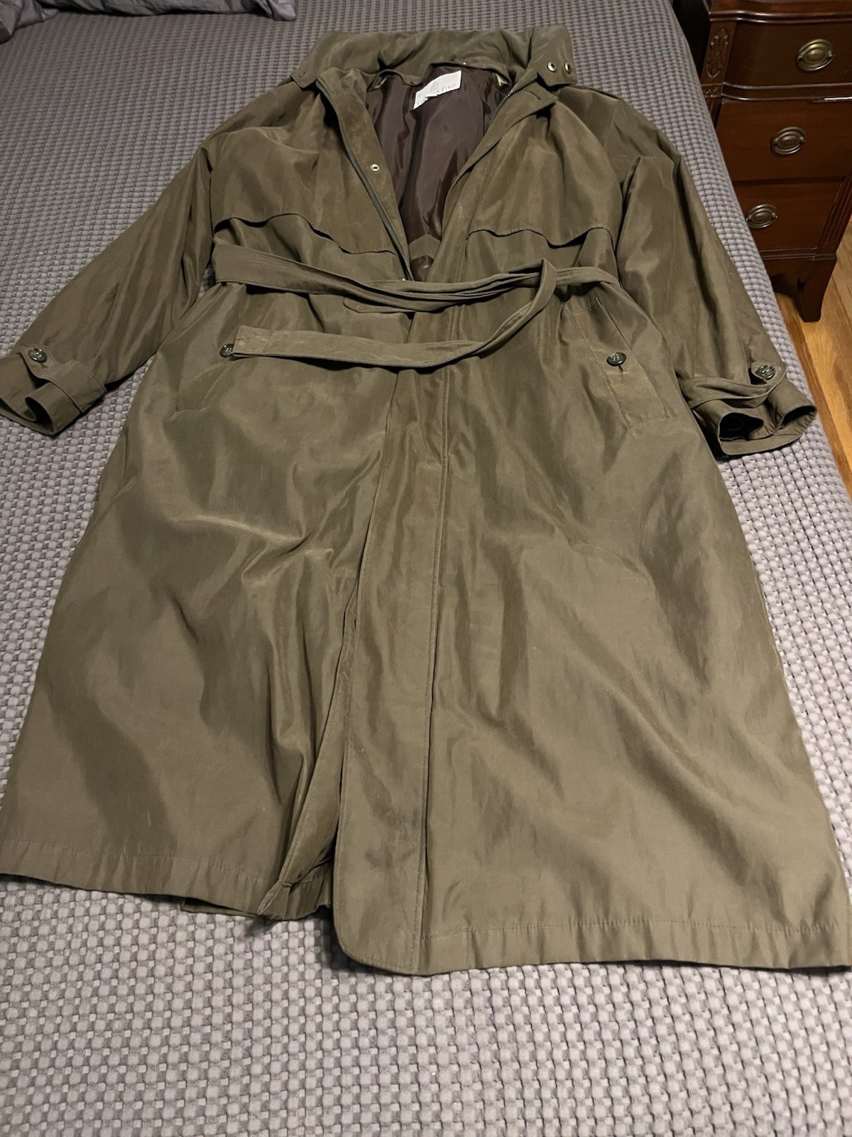 Vtg Towne London Fog  Men's Trench Coat 42 Long Olive  Removable Lining