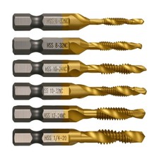 3-in-1 HSS 4341 Titanium Drilling Tapping Deburring Tool 6Pcs SAE Drill Tap Set