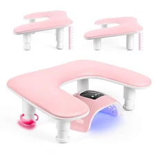 Pink U-Shaped Nail Arm Rest – Adjustable PU Leather Hand Stand for Techs