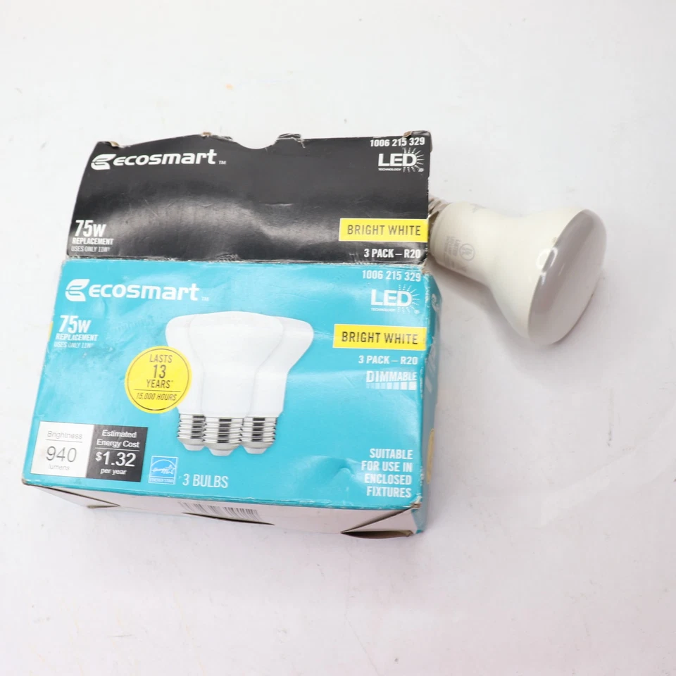 (3-Pk) EcoSmart Dimmable LED Light Bulb Bright White R20 3000K 75W R20 11W 3000K - Image 3 of 4
