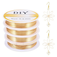 4 Rolls Jewelry Copper Wire 24 Gauge 14K Gold Plated Tarnish Resistant for Brace
