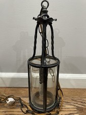 mid century swag Vintage Hollywood Regency Wire Cage Swag Pendant Light with Smoked Glass — listing 5