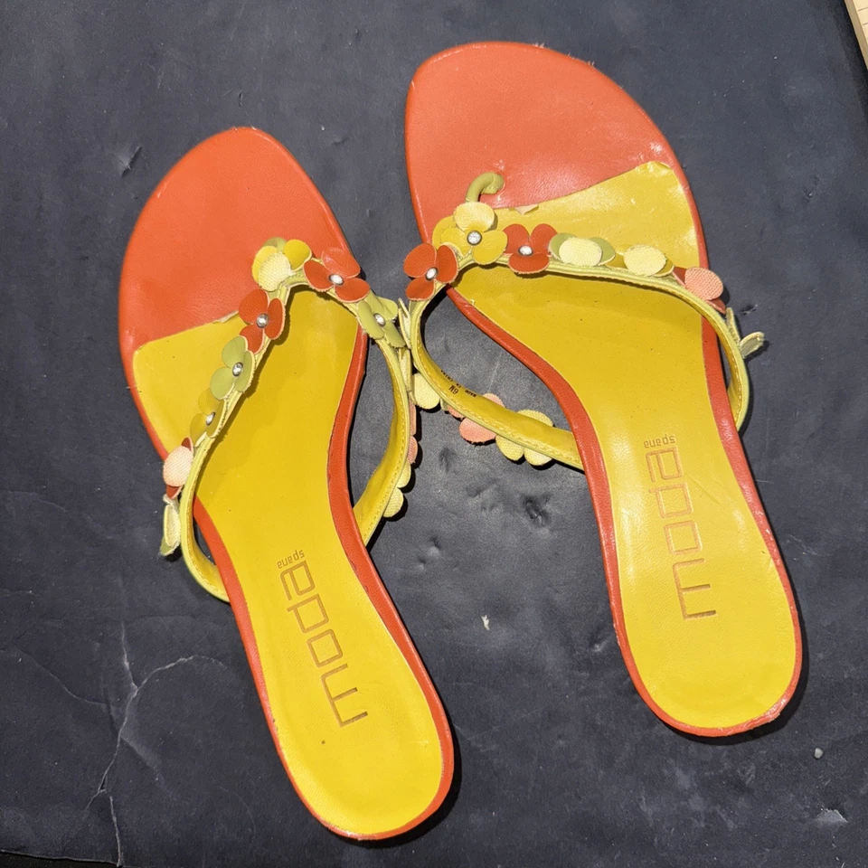 Chanclas Moda Spana Naranja Amarillo Gatito Tacón Floral Preppy De Colección Y2K Talla 6 Foto 4 de 4