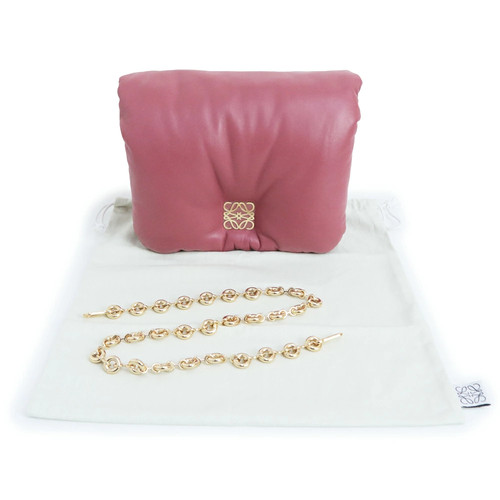 Stored Item LOEWE Puffer Goya Chain Shoulder Handbag Lambskin Leather Plum Rose