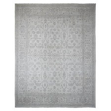 11'7" x 14'10" White Hand Knotted Washed Out Peshawar Design Wool XL Rug R20179