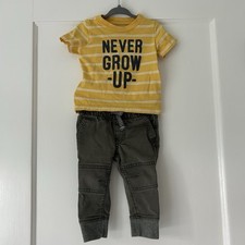 Carter’s Yellow Striped “Never Grow Up” Tee + Cat & Jack Olive Jogger Pants Set