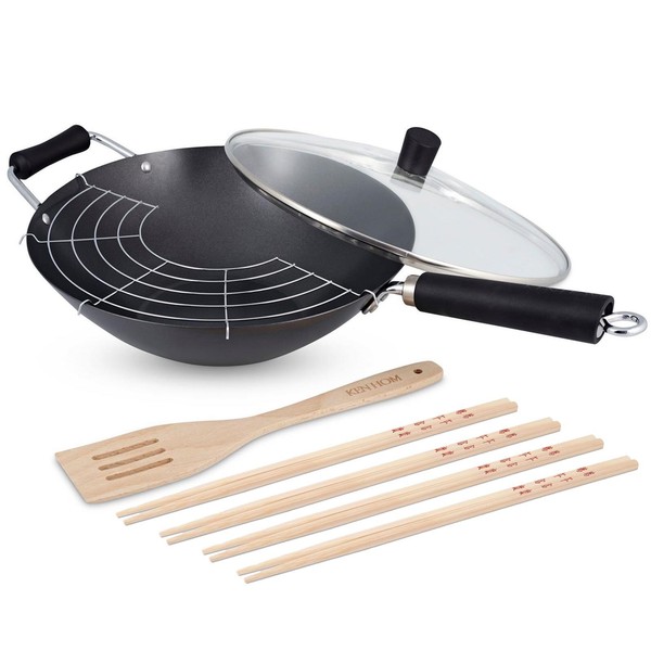Ken Hom Wok Set 31 Cm Induktion & 8Er StäBchen Wokpfanne Karbonstahl Beschichtet-image