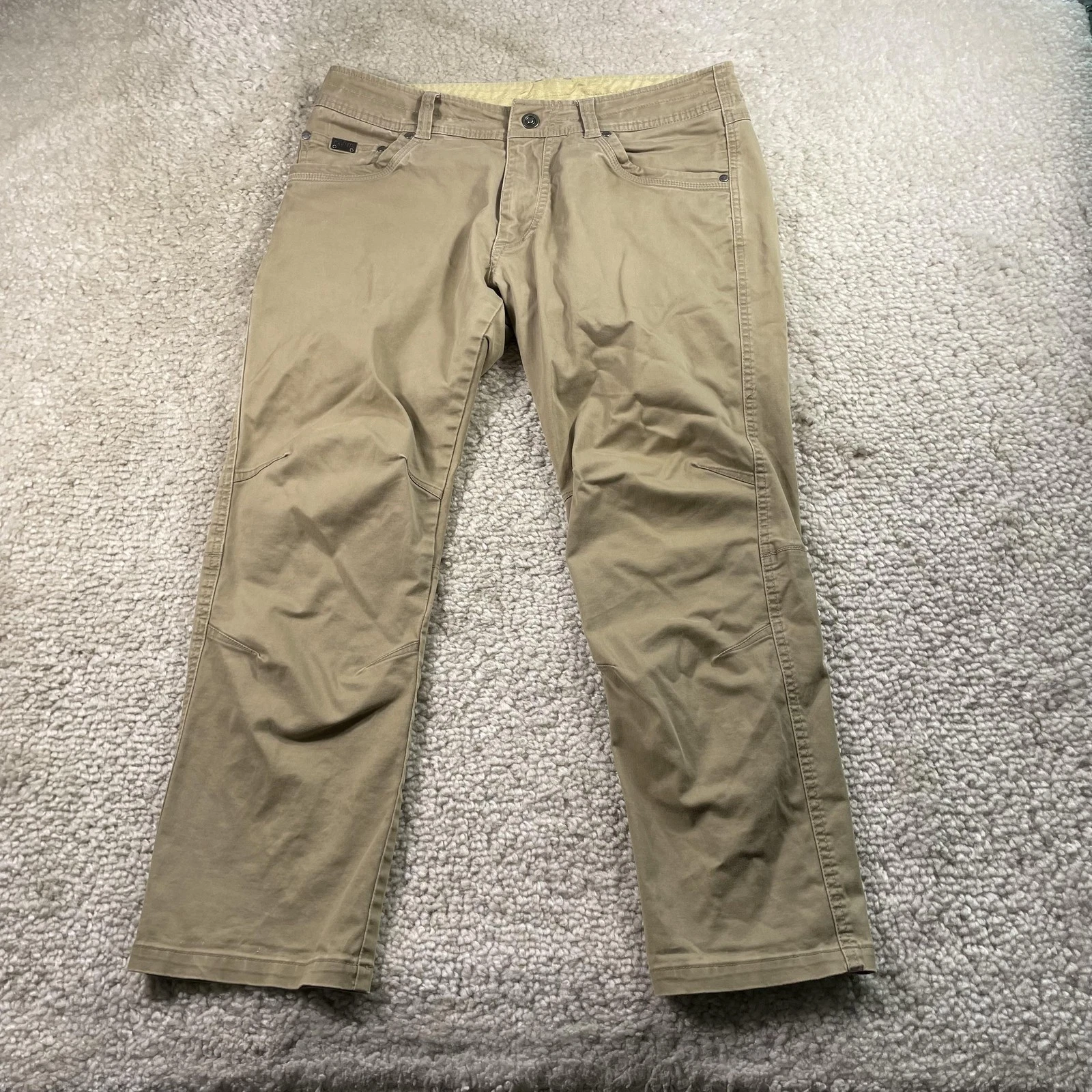 Kuhl Defyr Pants Mens 34x26* Beige Stretch Canvas Chino Hiking Travel Casual