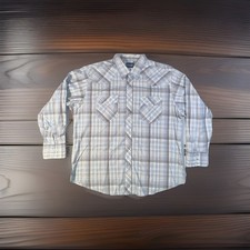 Wrangler Wrancher Shirt Mens 2X Blue Plaid Pearl Snap Chest Pockets Western