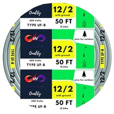 12/2 UF-B Wire Gray Solid Underground Feeder Cable 50 ft