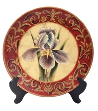 Red and Gold Scroll Bordered Purple Iris Decorative Plate 10”