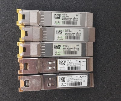 Lot of (5) Cisco GLC-TE Gigabit RJ-45 to SFP Transceivers 30-1475-01/30-1475-03