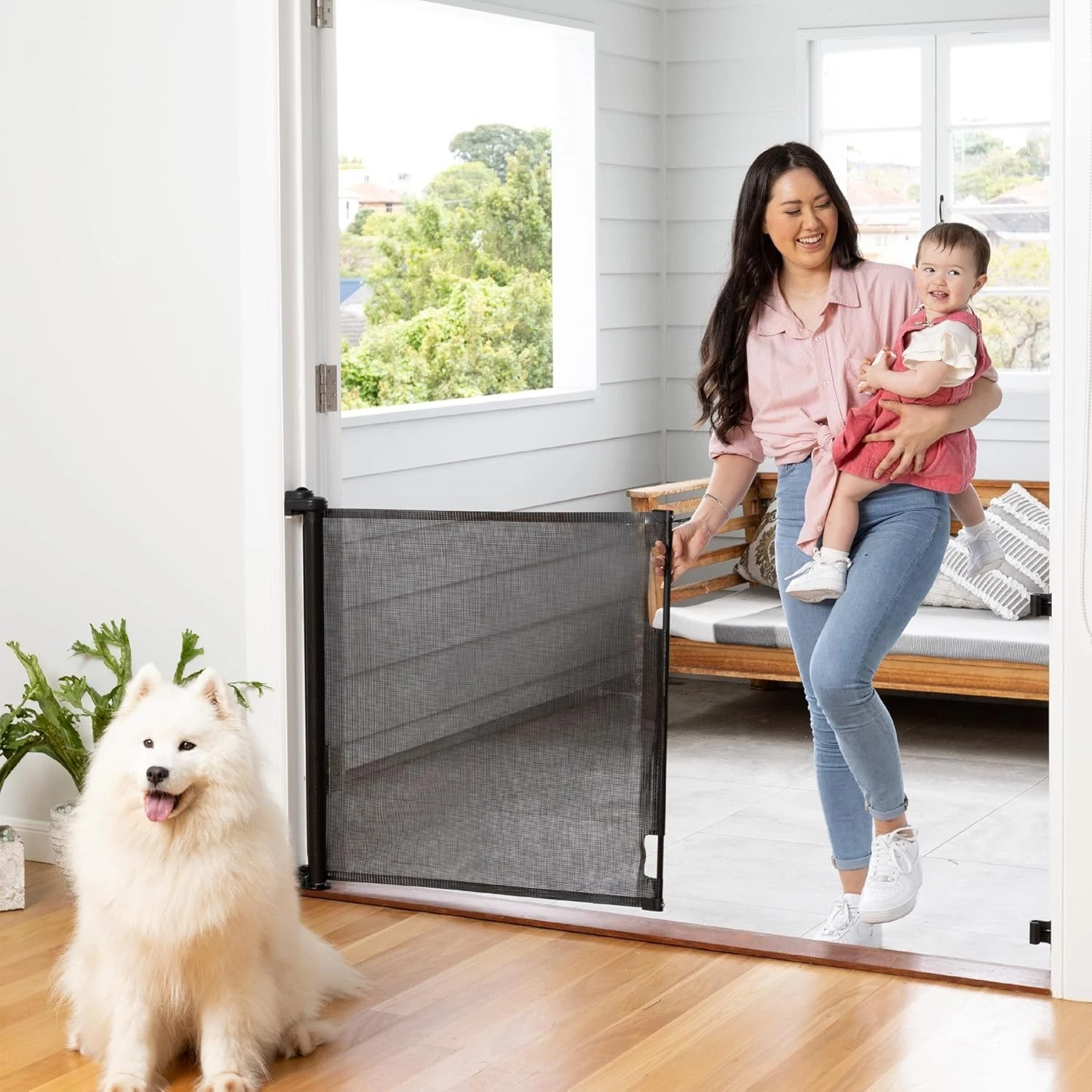 Perma Child Safety Retractable Baby Gate Black Mesh 33" Tall 71” Wide for Stairs