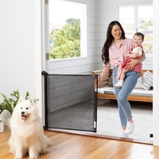 Perma Child Safety Retractable Baby Gate Black Mesh 33" Tall 71  Wide for Stairs