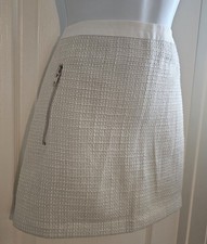 Entro Embroidered Chambray A-Line Skirt Cream WithGold Sophisticated Touch Large
